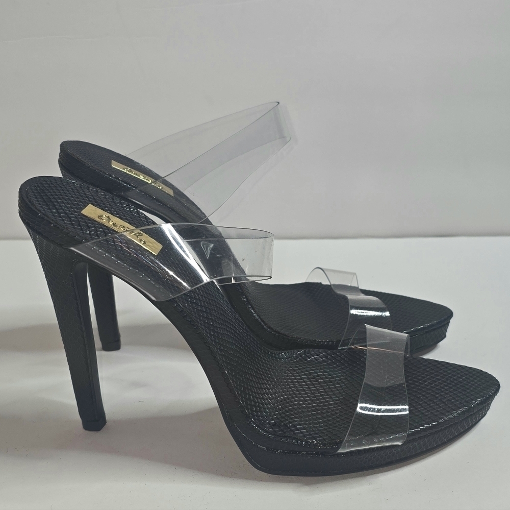 Black Faux Snake Print Elegant Black Women's Heels Size US 10